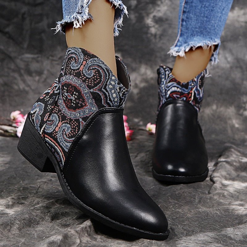 Chunkk - Leder-Stiefeletten für Frauen im Retro-Stil mit Absatz - FashionWOLF