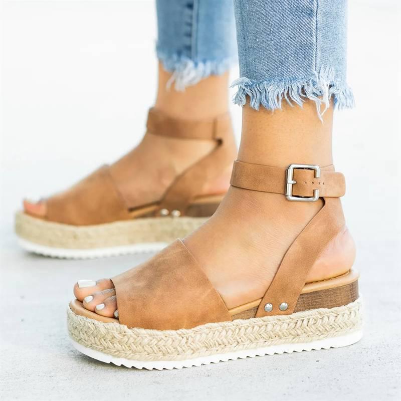 GENAYA - Stylish Women's Sandals with Cork Flat Heel