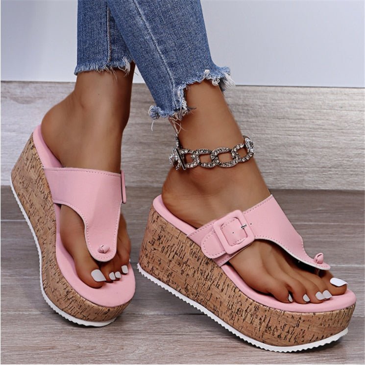 Nava - Thong Sandals with Cork Heel