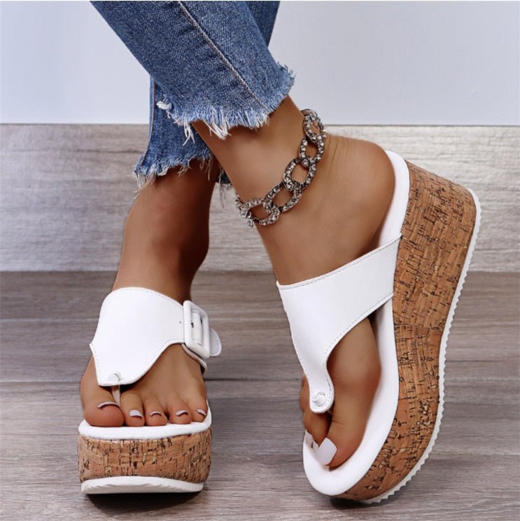 Nava - Thong Sandals with Cork Heel